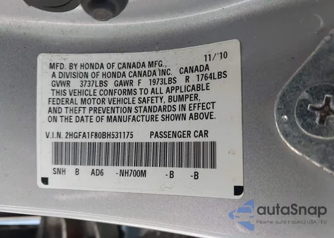 2011 Honda Civic Ex z USA, uszkodzony, nr VIN 2HGFA1F80BH531175